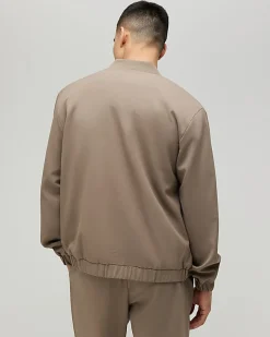 Beige Slim Fit Stretch Bomber Jacket