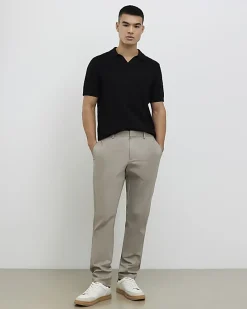Beige Slim Fit Stretch Chino Trousers