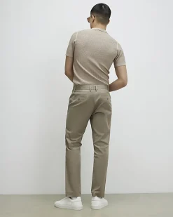 Beige Slim Fit Stretch Chino Trousers