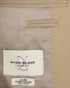 Beige Slim Fit Stretch Textured Suit Jacket