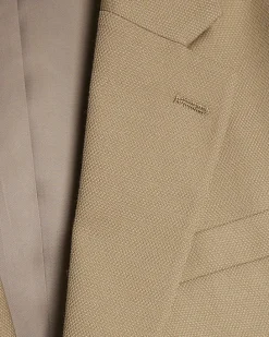 Beige Slim Fit Stretch Textured Suit Jacket