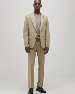 Beige Slim Fit Stretch Textured Suit Trousers