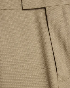 Beige Slim Fit Stretch Textured Suit Trousers