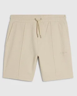 Beige Slim Fit Textured T-Shirt & Shorts Set