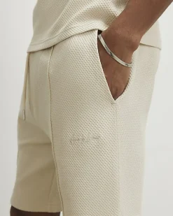 Beige Slim Fit Textured T-Shirt & Shorts Set