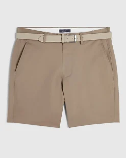 Beige Slim Stretch Chino Short with Belt