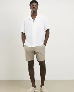 Beige Slim Stretch Chino Short with Belt