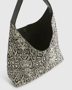 Beige Snake Hair on Leather Shoulder Bag