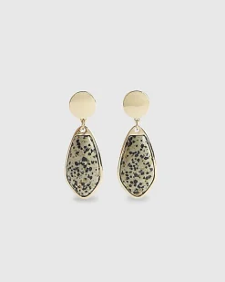 Beige spot print drop earrings