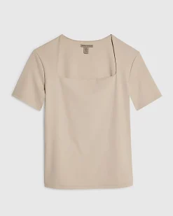 Beige Square Neck Fitted T-shirt