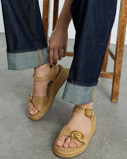 Beige Strap Buckle Wedge Sandals