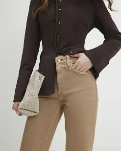 Beige Stretch Straight Leg Jeans
