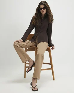 Beige Stretch Straight Leg Jeans