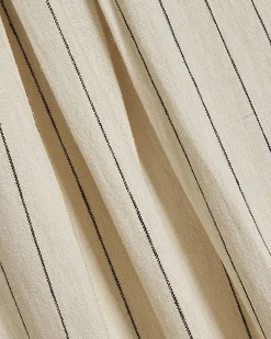 Beige Stripe Linen Blend Shirred Midi Dress