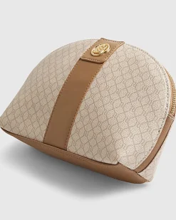 Beige Stripe Monogram Makeup Pouch