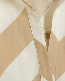 Beige Striped Midi Shirt Dress