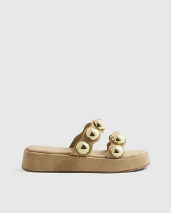 Beige Studded Flatform Sandals