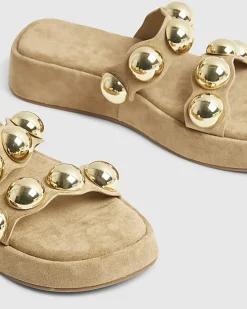 Beige Studded Flatform Sandals