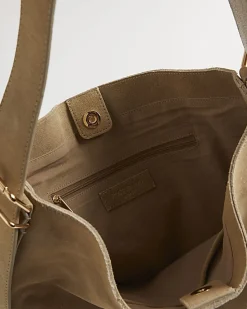 Beige Suede Buckle Slouch Bag