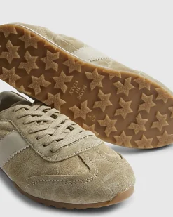 Beige Suede Elastic Back Trainers