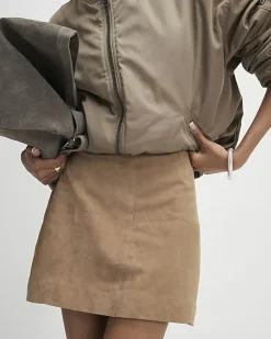 Beige Suede Seam Detail Mini Skirt