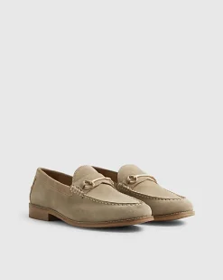 Beige Suede Snaffle Loafers