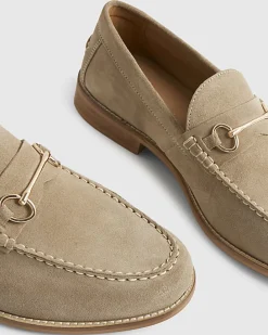 Beige Suede Snaffle Loafers