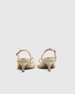 Beige Suede Toe Thong Heeled Sandals