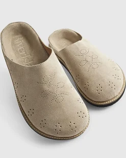 Beige Suede Western Style Mules