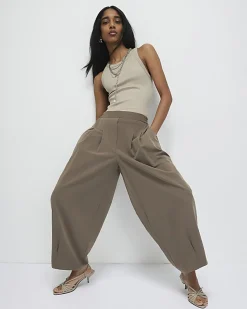 Beige Tailored Balloon Leg Trousers