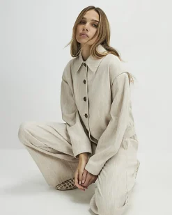 Beige Tailored Bomber Jacket