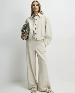 Beige Tailored Bomber Jacket