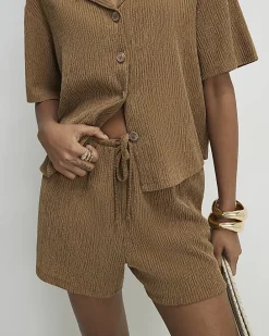 Beige Textured Shorts