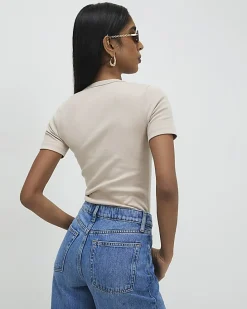 Beige V Neck T-Shirt