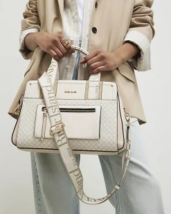 Beige Webbing Front Tote Bag