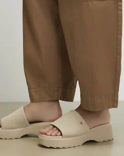 Beige Wide Fit Knitted Mule Flatform Sandals