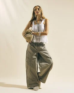 Beige Wide Leg Cargo Trousers