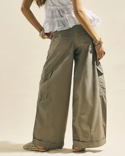 Beige Wide Leg Cargo Trousers