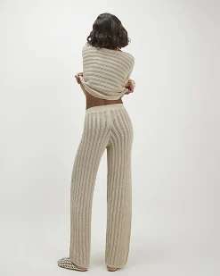 Beige Wide Leg Knitted Trousers