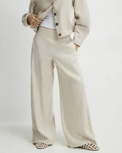 Beige Wide Leg Trousers