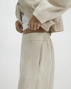Beige Wide Leg Trousers