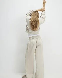 Beige Wide Leg Trousers