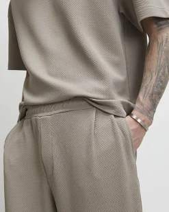 Beige Wide Leg Waffle Textured Joggers
