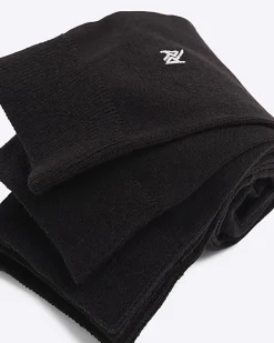Black 5 Pack Metallic Embroidered RI Socks