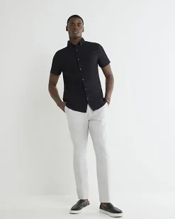 Black Textured Muscle Fit Short Sleeve Shirt