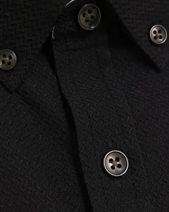 Black Textured Muscle Fit Short Sleeve Shirt