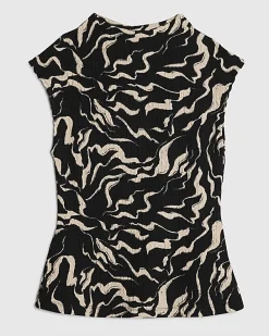 Black Abstract Grown On Sleeve Top