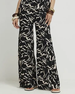 Black Abstract Wide Leg Trousers
