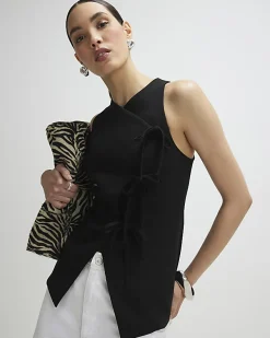 Black Asymmetric Bow Tie Front Waistcoat