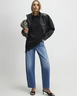 Black Asymmetric Lace Satin T-Shirt